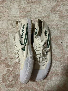 Feiyue Canvas Sneakers in Cream with Green Stripe
